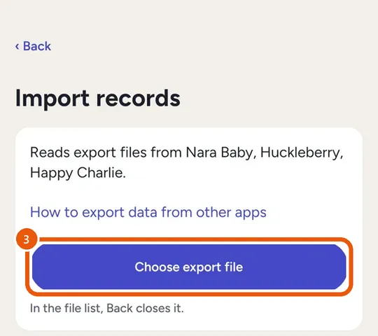 Import records, with the Choose export file button